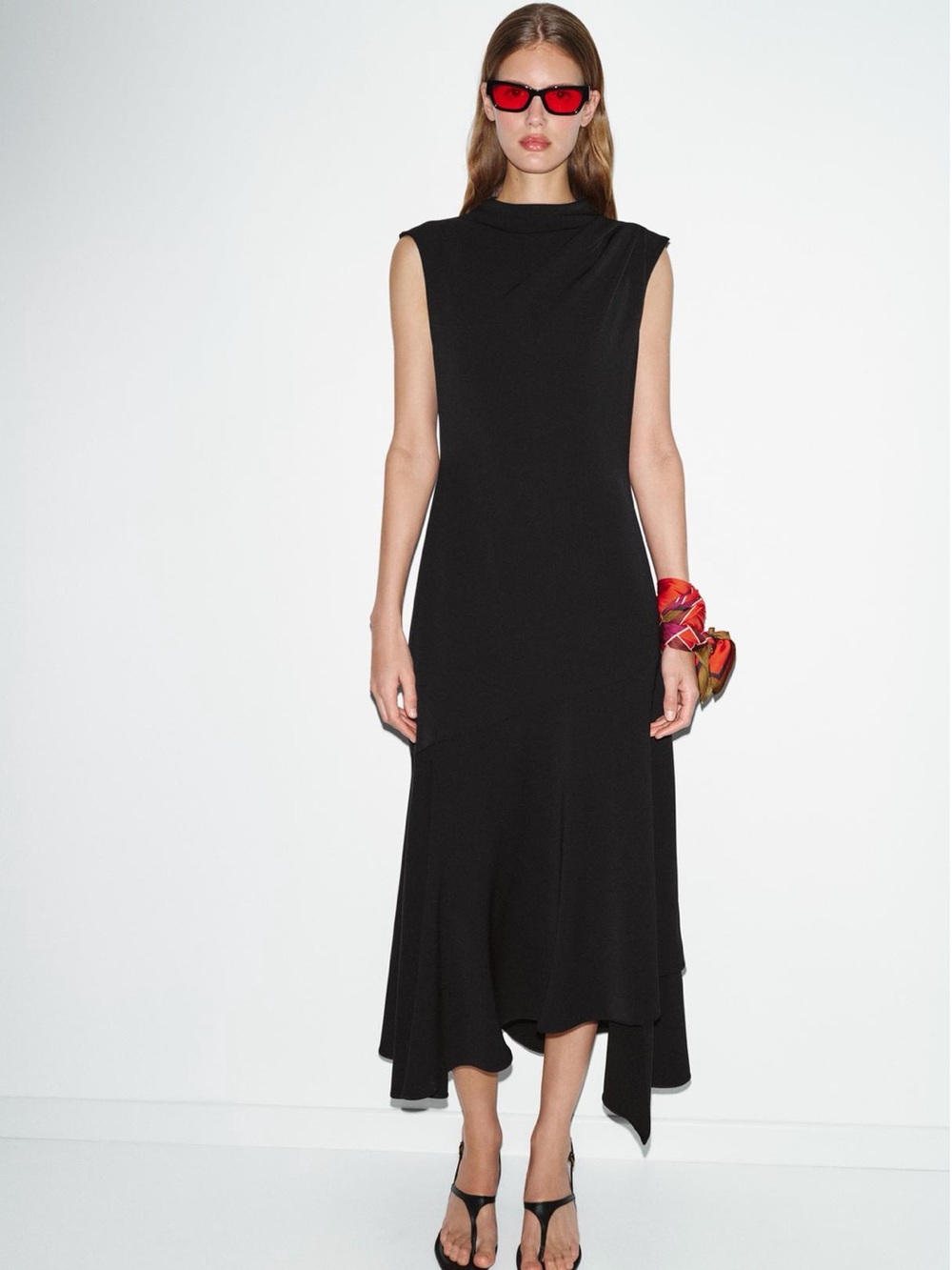 Zara Black Asymmetrical Sleeveless Midi Dress